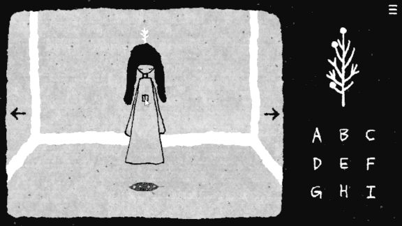 Her Trees puzzle game — monochrome hand-drawn room